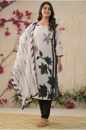 tailleur pantalon droit blanc cassé avec bordure en dentelle en coton SK155589