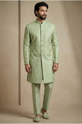 Kurta jacquard olive pour homme avec jacket KURR266