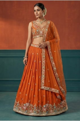 Lehenga Choli en georgette orange brodée LC9199