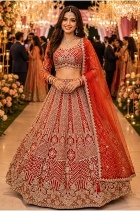 Lehenga Choli en soie brodée beige LC9055