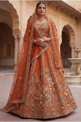 Lehenga Choli orange en soie filée LC9007