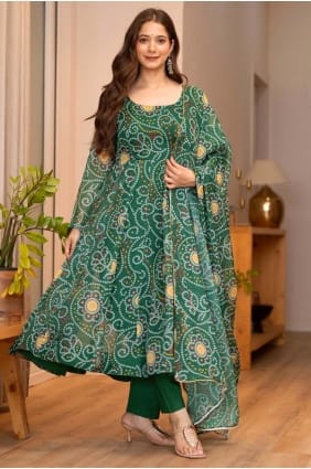 Ensemble Anarkali imprimé en organza vert AS4227