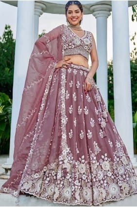 Lehenga choli en organza lavande brodé LC8725