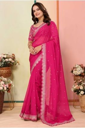 Rose Sari en organza brodé SR28690