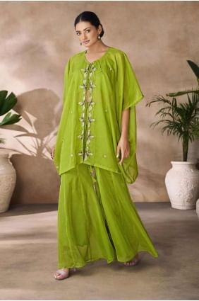 costume droit en organza vert perroquet avec imprimé numérique SK155294