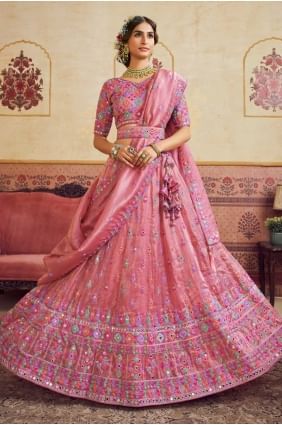 Lehenga Choli tissé rose en organza LC8616