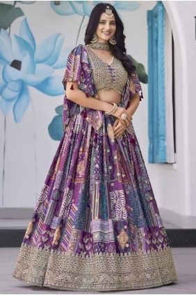 Lehenga choli en mousseline de soie Chinon violette avec imprimé numérique LC8551