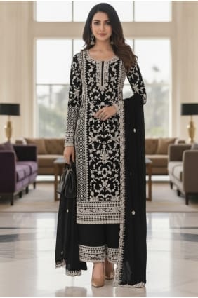 Ensemble palazzo en résille noire avec broderies PZ4464