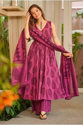 Ensemble palazzo rose en mousseline imprimée PZ4450