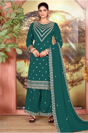 Ensemble palazzo Rama en soie à sequins avec dupatta PZ4416