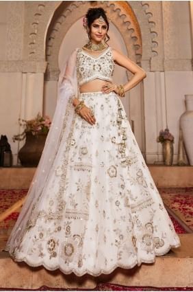 choli lehenga de fête en tissu blanc cassé avec broderie LC8353