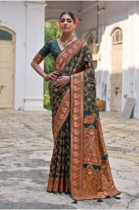 Sari Zari en pashmina verte SR29665