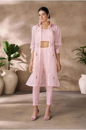 costume droit en organza imprimé numérique pêche SK155295