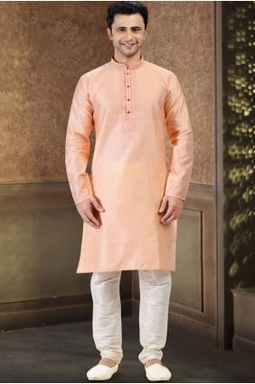 Kurta homme en jacquard brodé couleur pêche KURR609