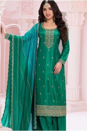 costume palazzo eid vert pin en soie PZ4099