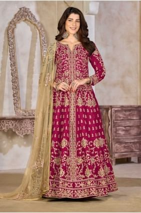 Anarkali rose en soie artificielle brodée AS4140