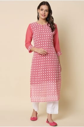 Georgette Kurti avec Chikankari en rose KTI2727