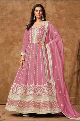 costume anarkali rose de l'Aïd avec soie brodée AS4037