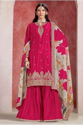 Costume Sharara en mousseline bordeaux avec broderies SS1265