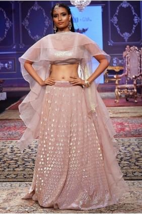 Lehenga choli en georgette brodée rose LC8467