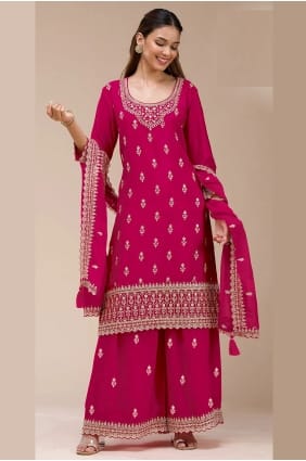 Ensemble palazzo rose en georgette brodée PZ4404