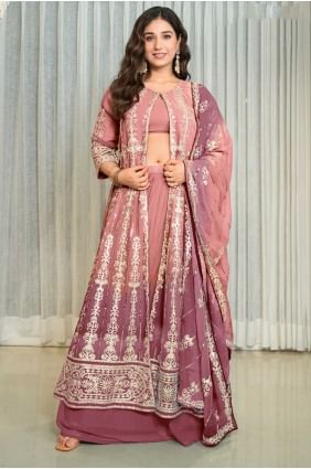 Kurta indo-occidentale brodée en georgette rose SK155826