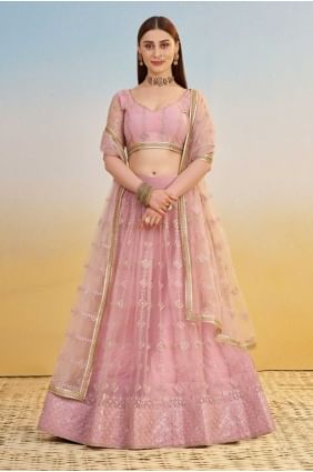 Lehenga Choli Rose en Tulle avec Dupatta Assorti LC8536