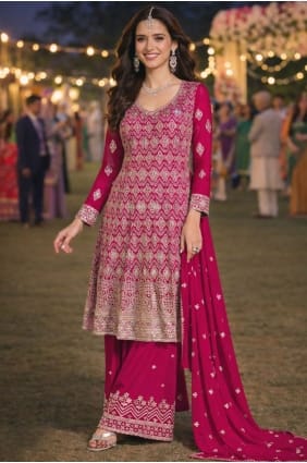 Ensemble palazzo en georgette avec broderies roses PZ4398
