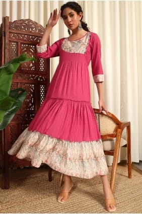 Robe longue en rayonne rose imprimée GW1199