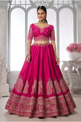 Lehenga Choli rose en soie faite à la main LC9112