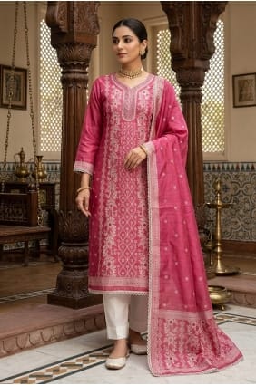 Salwar Kameez en coton rose avec manches SK159144