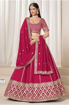 Lehenga choli brodé en soie rose avec dupatta LC8677
