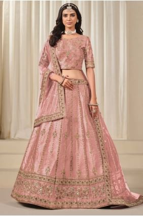 Lehenga Choli en soie artistique brodée en rose LC8605