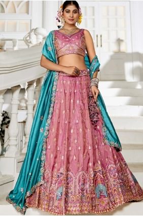 Lehenga Choli en tissu rose avec broderie LC8603