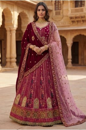 Lehenga Choli en soie rose avec fil LC8944