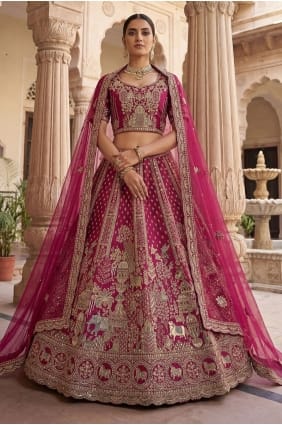 Lehenga Choli rose en soie brodée LC9009