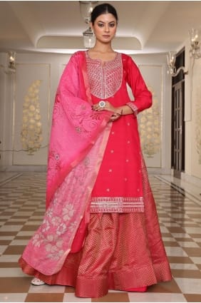 Ensemble Lehenga rose en coton imprimé pour l'Aïd, avec dupatta LS085