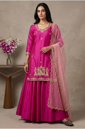 Ensemble Lehenga rose en soie à sequins LS096