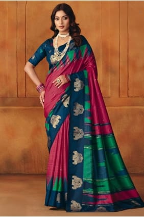 Sari rose imprimé Manipuri avec chemisier SR29742