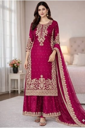 Ensemble palazzo à sequins en soie rose PZ4358