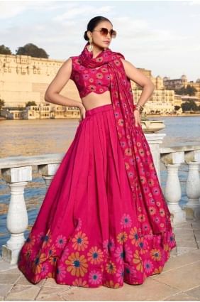 PINK PARTY LEHENGA CHOLI EN SOIE TUSSAR AVEC IMPRIMÉ LC8288