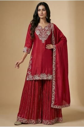 Ensemble Patiala en soie à paillettes roses PZ4260