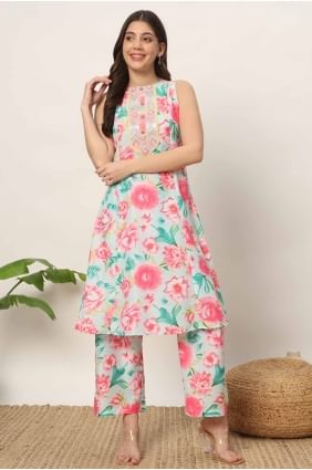 kurti en coton imprimé rose KTI2639