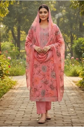 Salwar Kameez en coton rose imprimé SK159117