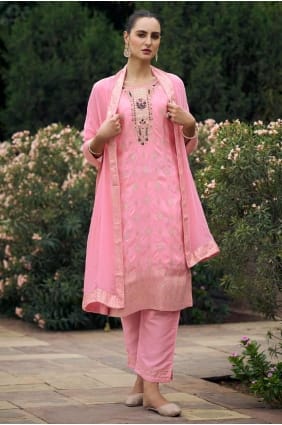 costume droit en rayonne rose avec dupatta SK155484