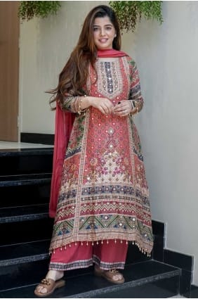 Salwar Kameez en mousseline tissée rose SK155741