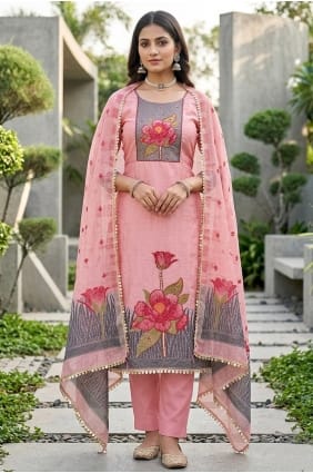 Salwar Kameez en coton imprimé rose SK15871