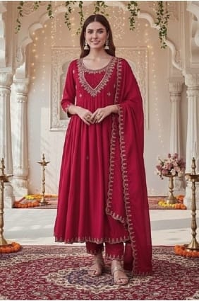 Salwar Kameez rose en soie à sequins AS4271