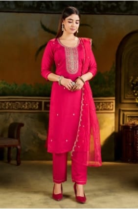 Salwar Kameez rose en soie brodée pour l'Aïd SK155939