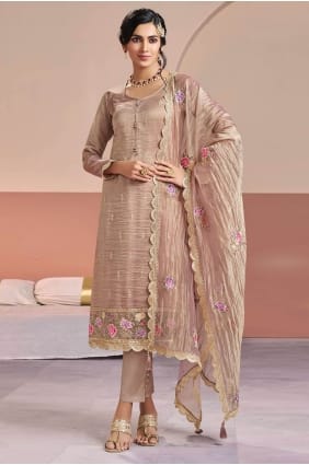Salwar Kameez en soie rose brodée SK15885